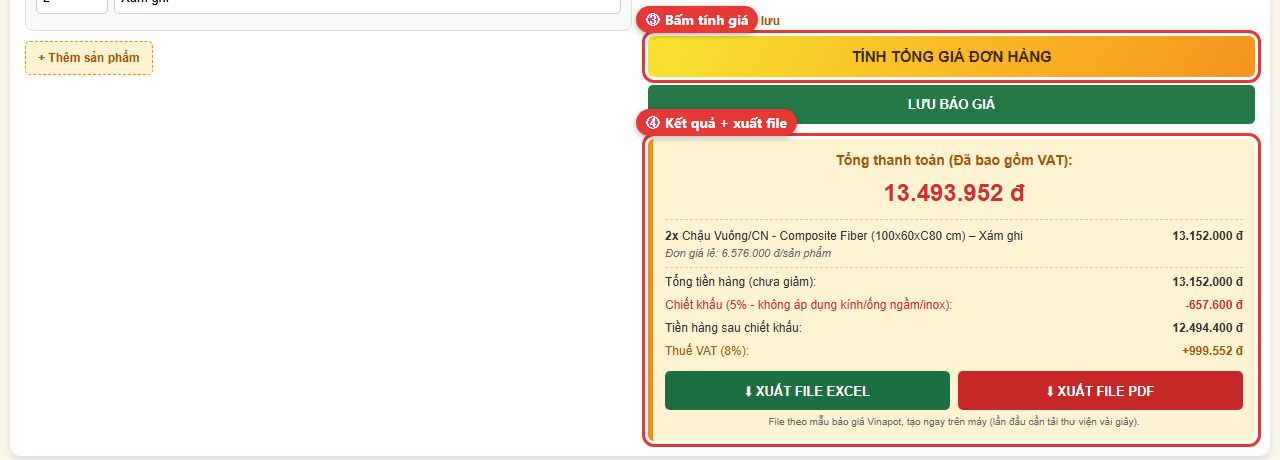 Tính giá và kết quả